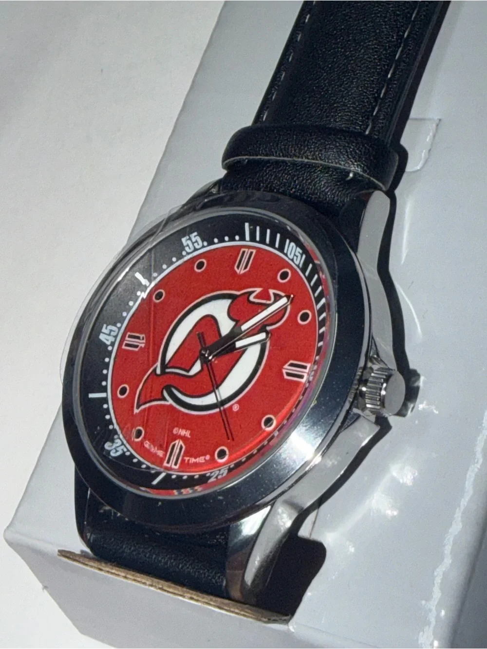NHL Red Dial Watch with Black Leather Strap